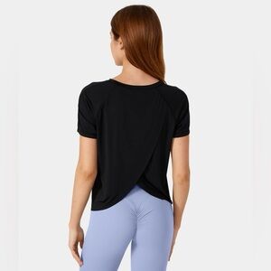 Halara Contrast Mesh Split Hem Short Sleeve Cool Touch Yoga Sports Top-UPF50+
